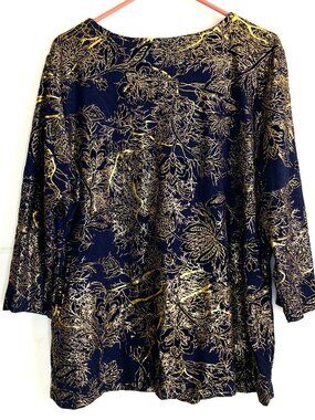 JM Collection Gold Print Navy Blouce